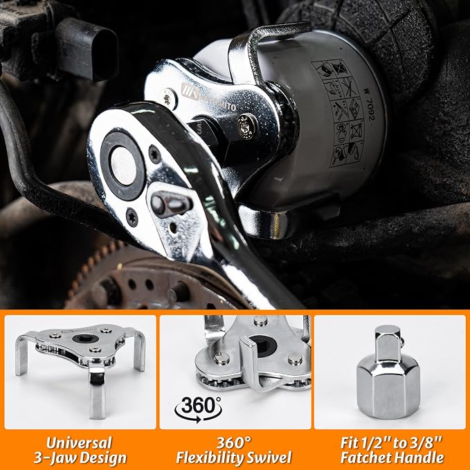 8-Piece Oil Filter Wrench Set | Adjustable Oil Filter Wrenches 2-3/4" to 5-1/4", 9" & 12" Universal Removal Tool, 1/2" to 3/8" Adapter, Storage Case