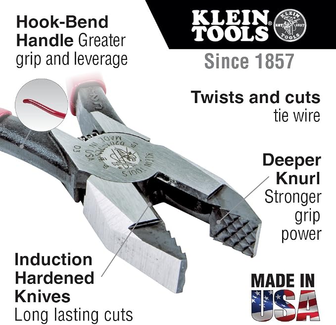 Klein Tools D201-7CSTA Linesman Pliers, Side Cutters with Spring Loaded Action & 5416T Tool Bag, Bull-Pin and Bolt Pouch, No. 4 Canvas with Tunnel Connection, 5 x 10 x 9-Inch