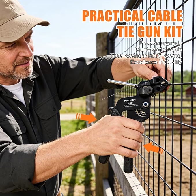 Stainless Steel Cable Tie Gun Kit：With 300pcs Uv Resistant Black Metal Zip Ties Heavy Duty Outdoor (150 Each of 8, 12 Inch) Adjustable Fastening Cutting Tie Tool Sets，for Chainlink Fence，Exhaust Wrap