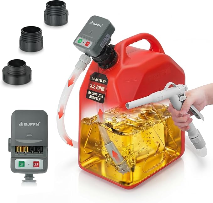Gas Can Fuel Pump Portable - Gifts for Men, Fast 3.2 GPM Flow Rate, 51” Flexible Intake Hose, Tank Adapter, for Gasoline, Kerosene, Diesel, Non-Potables Gray