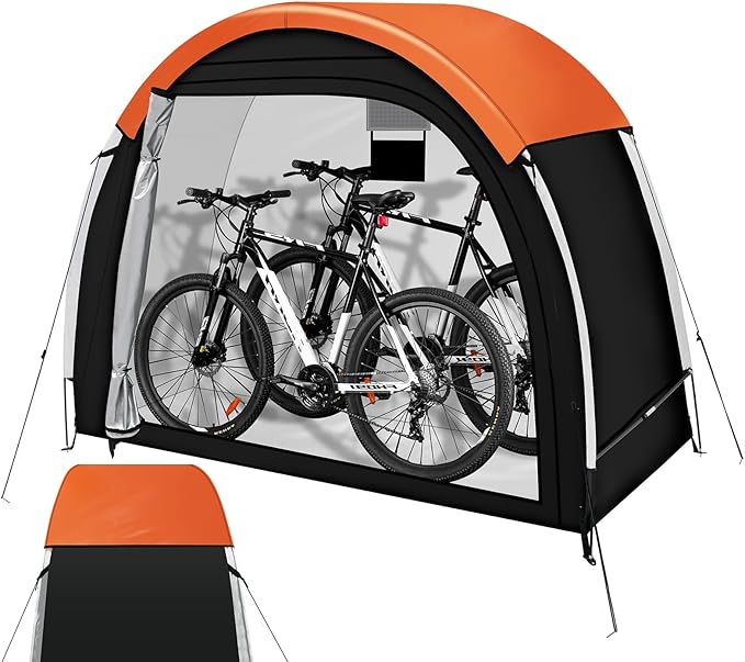 Bike Storage Tent with Rain Cover & Mesh Window, PU5000 Waterproof Bike Shed for 2-3 Bikes, Portable Outdoor Storage Shelter for Bicycle, Motorcycle, Lawn Mower, Garden Tools (6.6x2.6x5.6FT)