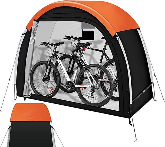 Bike Storage Tent with Rain Cover & Mesh Window, PU5000 Waterproof Bike Shed for 2-3 Bikes, Portable Outdoor Storage Shelter for Bicycle, Motorcycle, Lawn Mower, Garden Tools (6.6x2.6x5.6FT)