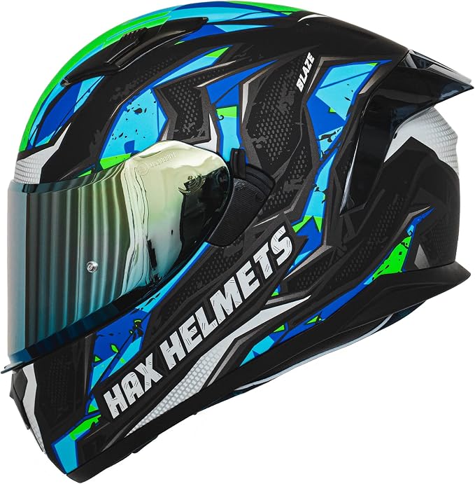 HAX Obsidian Full Face Dual Visor Adult Motorcycle Helmet for Motorbike Street Bike with Pinlock Ready DOT Approved (Blaze Blue,XXL)