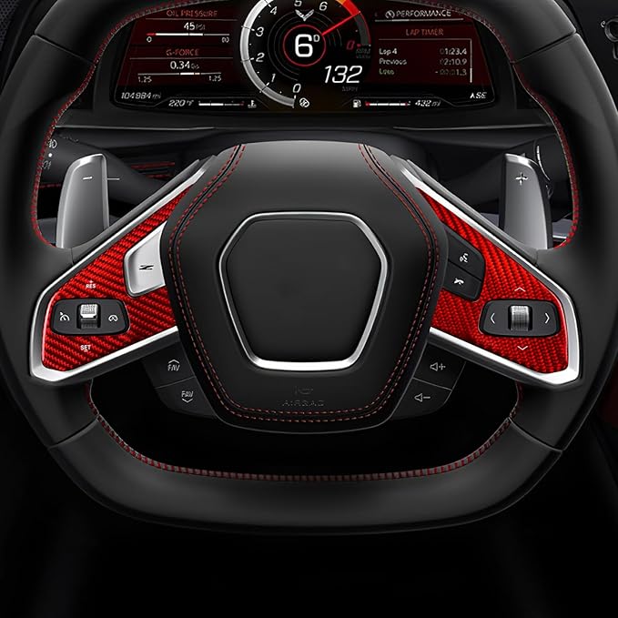 Hard Carbon Fiber, for Corvette C8 2020 2021 2022 2023 Accessories, Steering Wheel Voice Control Button Panel Cover, Car Steering Wheel 3 Buttons Panel Sticker, No Heated Button