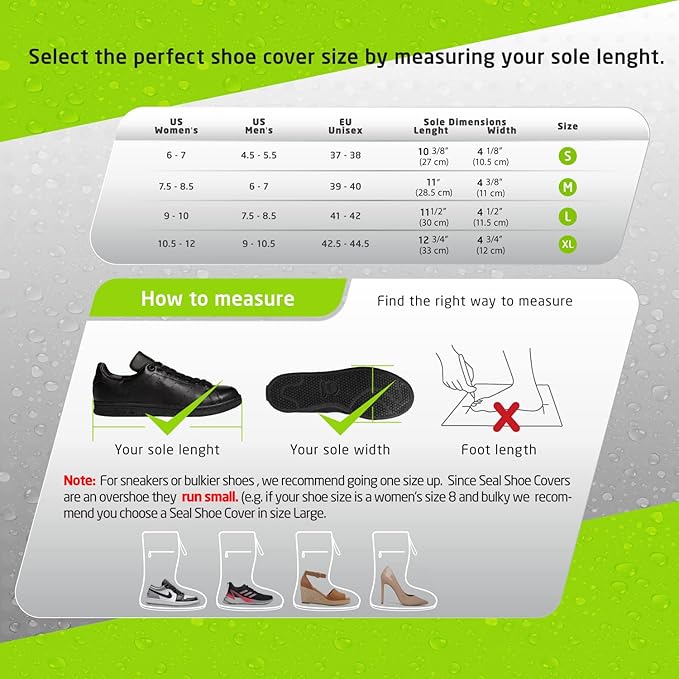 SEAL Waterproof Shoe Covers, Reusable Rain Shoe Covers with Slip Resistant Sole & Large Zippers, Rain Mud Snow Shoe Protector Covers for Men & Women