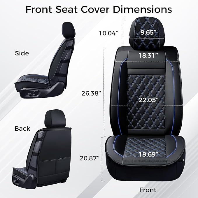 Huidasource Car Seat Covers, Car Seat Protector 5 Seats, Full-Cover Leather Car Seat Cushion Waterproof, Airbag Compatible, Universal Fit for Most Cars,Vans,Trucks, SUVs (Full Set/Black&Blue)
