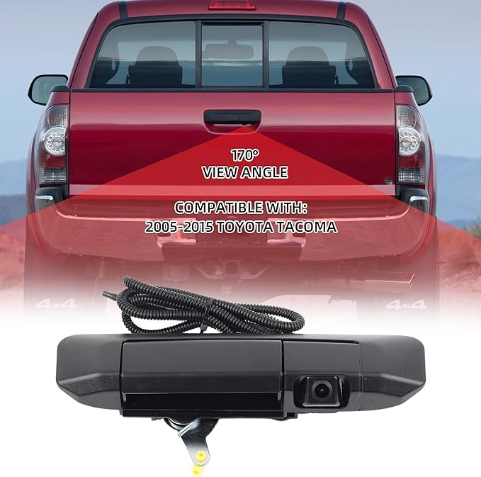 Dasbecan Tailgate Handle Rear View Backup Camera 6909004020 Compatible with Toyota Tacoma 2005-2015 Black Aftermarket Replacement Reverse Parking Liftgate Latch Handle Camera (RCA Connector)