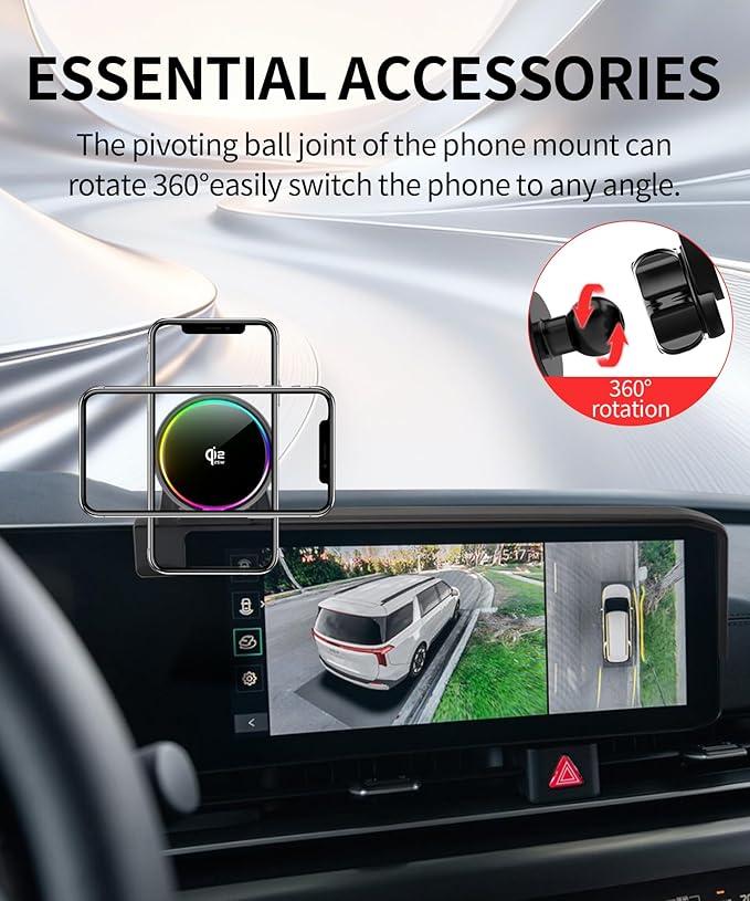 Qi2.2 25W Magnetic Car Mount Charger for 2025 2026 KIA Carnival/Carnival EV Accessories, for Fast Charging Cell Phone Holder 12.3 Inch Screen Fixed Clip with Cooling Fan＆54W Fast Adapter