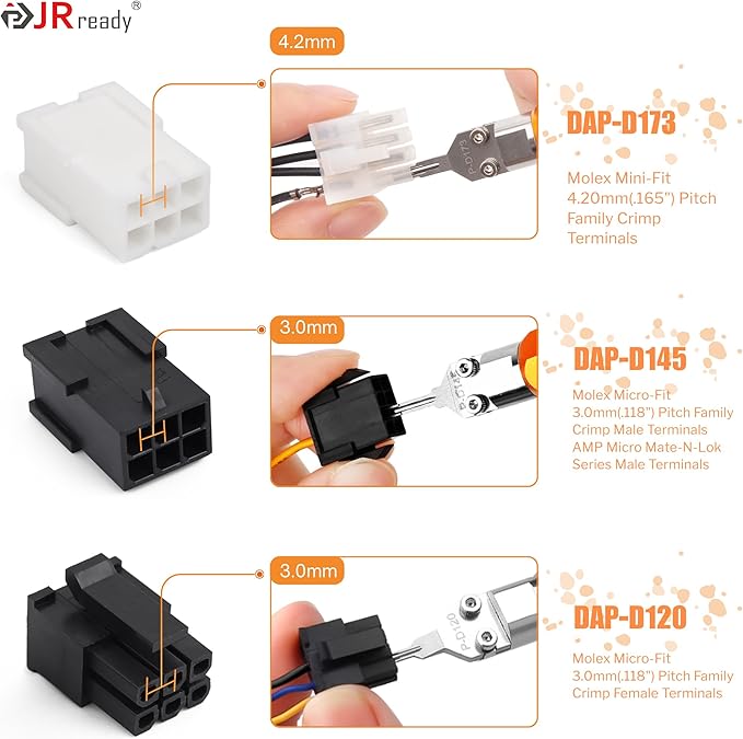 JRready DAP-D173 Molex Pin Extractor Mini Fit Jr Extraction Tool Electrical Pin Removal Tool Molex 11-03-0044 ATX Pin Removal Tool for Mini Fit Jr Terminals with Built in Plunger Depinning Tool