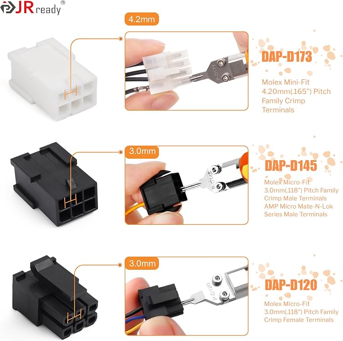 JRready DAP-D173 Molex Pin Extractor Mini Fit Jr Extraction Tool+JRDDS Series Terminal Removal Tool Kit Molex Pin Extractor Tool with Storage Handle 9Pcs Tips for AMP Delphi Molex Bosch Connectors