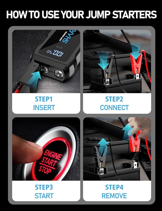 Jump Starter 5500A, 12V Car Battery Jump Starter with USB Quick Charge (Up to 10.0L Gas or 9.0L Diesel Engine), Battery Booster with 3 Modes Flashlight and Jumper Cable