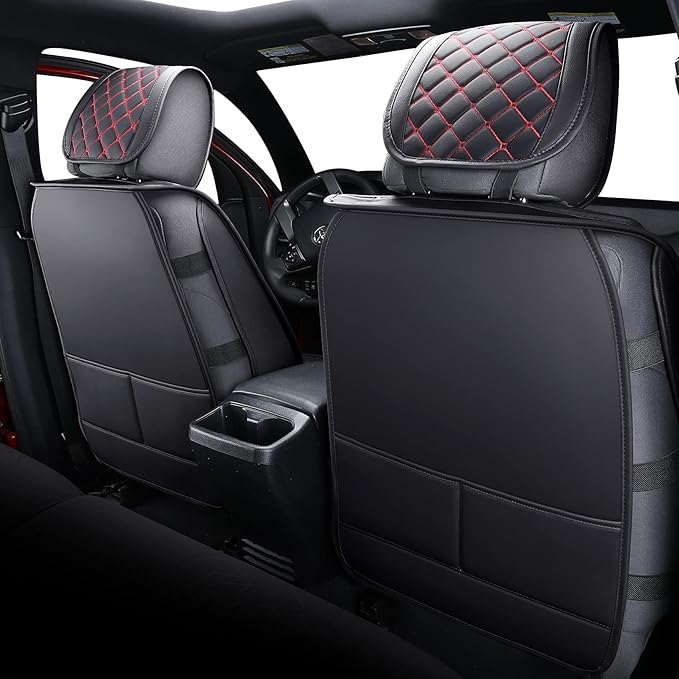 Tomatoman Tacoma Seat Covers Customized for 2005-2025 2026 Sport Extended SR V6 Pickup TRD, Waterproof Faux Leather Car Cushions(2 PCS Front, Black-Red)
