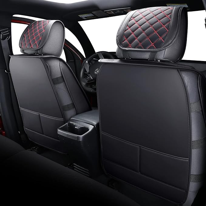 Tomatoman Tacoma Seat Covers Customized for 2005-2025 2026 Sport Extended SR V6 Pickup Edition, Waterproof Faux Leather Cushions(Full Set, Black-Red)