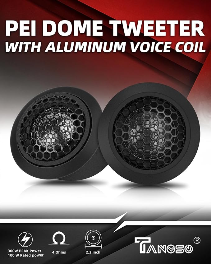 1 Inch Car Tweeters 300W Peak, Silk Dome Tweeter Speakers for Car Audio, 4 Ohm High Frequency Tweeters with Crossover, Surface/Flush Mount, Car Tweeters Pair for Clear Crisp Sound