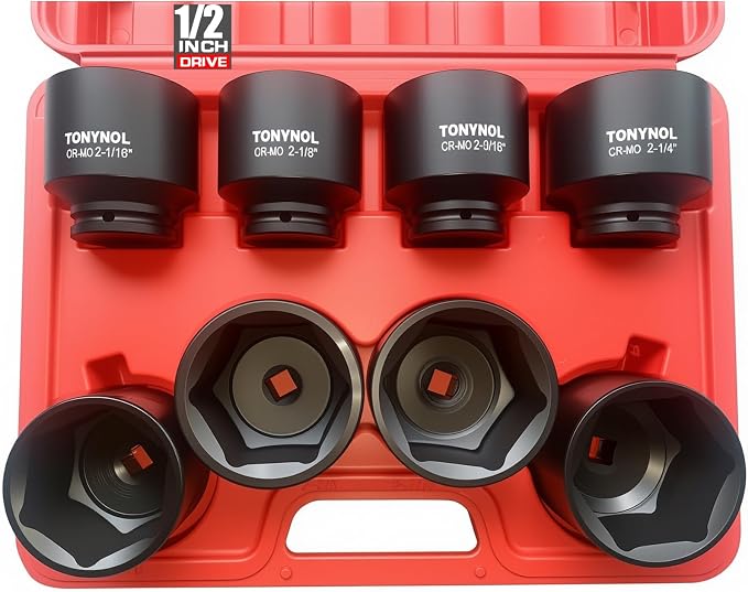 TONYNOL 1/2 Inch Drive Impact Jumbo Socket Set,6-Point,SAE(2-1/16" to 2-1/2"),8 Pcs,Cr-MO Steel,With a Storage Case