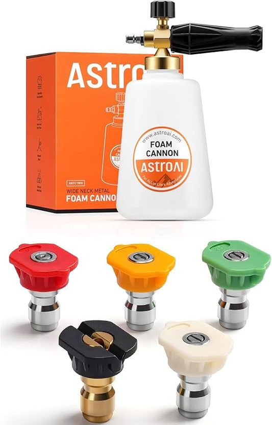 AstroAI Pressure Washer Spray Nozzle Tips 5-Pack & Foam Cannon Heavy Duty 1.5 L