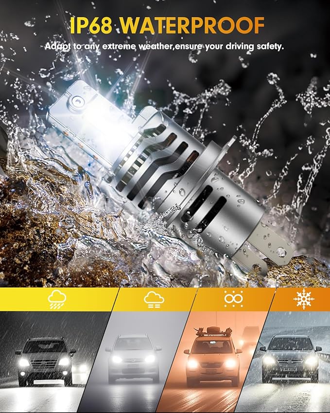 FAHREN Latest & Brightest H4 LED Bulbs, (1,200%) 12X 80,000LM Extreme Brightness 9003 bulb, 6500K Cool White, 1:1 Min Size,IP68 Waterproof Fog Bulbs,Pack of 2,Plug-N-Play.