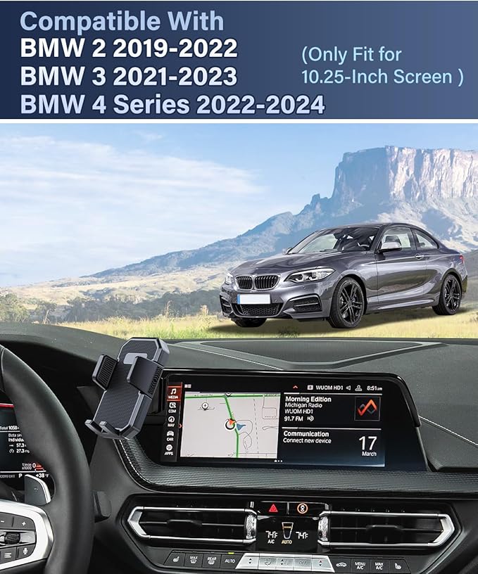 PZK Car Phone Holder for BMW 3 Series 2019-2022/ BMW 4 Series 2021-2023/ BMW 2 Series 2022-2024 Accessories 10.25-Inch Screen Fixed Clip Magnetic Auto Lock Car Phone Mount 360° Rotation Phone Cradles
