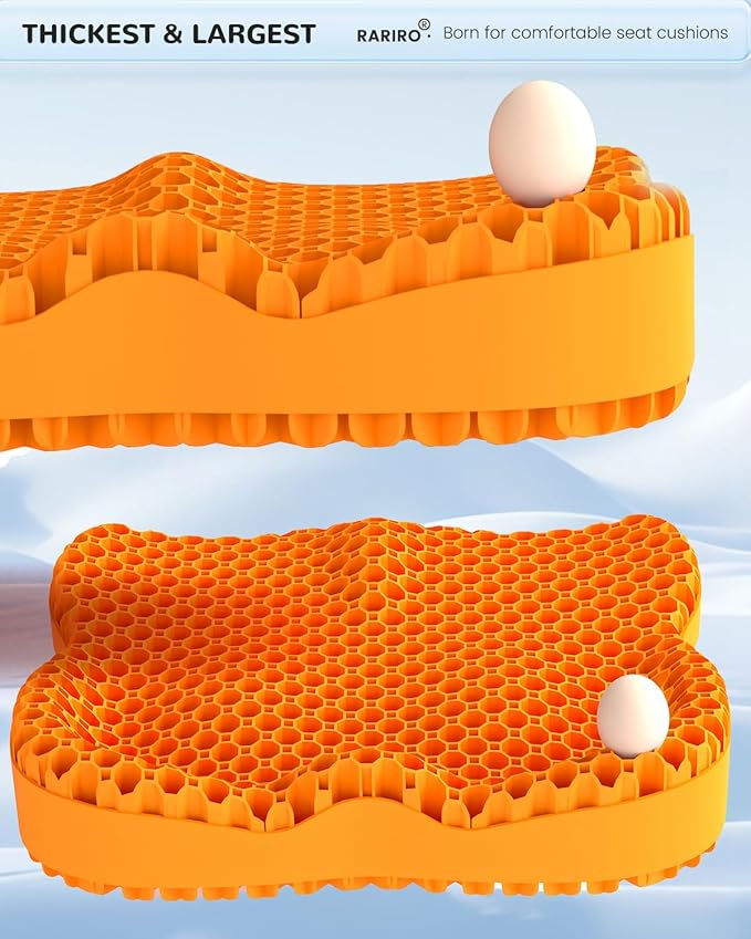 Thickened Gel Seat Cushion, Egg Gel Chair Pads for Wheelchair Pressure Coccyx Sciatica Pain Relief, Cooling Desk Seat Cushion for Kayak, Car, Office Chair Long Sitting[Orange-2.75"]