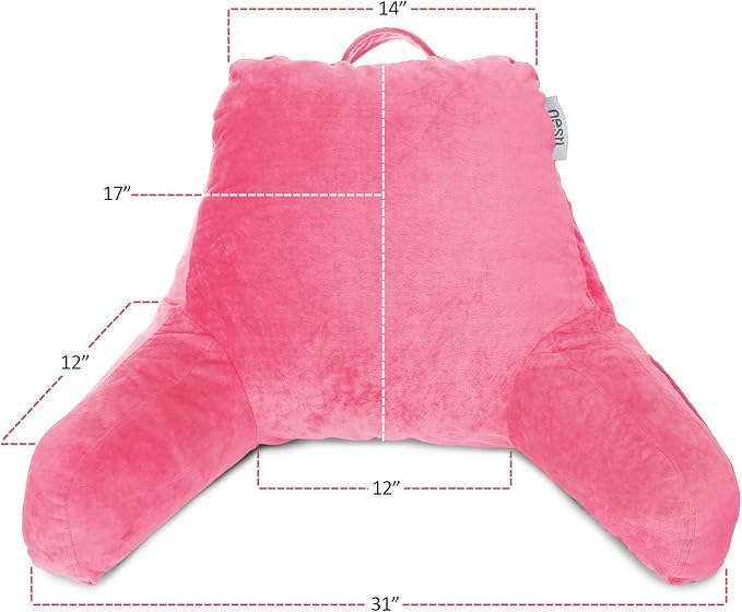 Nestl Reading Pillow with Shredded Memory Foam, Designed for Sitting Up in Bed and Couch, Back and Arms Adjustable Support for Adult & Teens Backrest Pillows for Reading with Washable Cover Light Pink