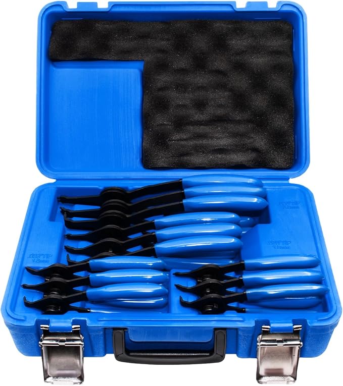 12-Piece Versatile Snap Ring Pliers Set, Internal/External Retaining Ring Pliers with 4 Tip Sizes (0.038/0.047/0.070/0.090in), Heavy Duty Convertible Fixed Tip for Automotive & Machinery