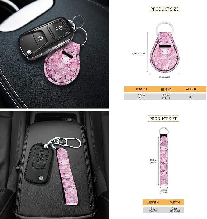 18 Pcs Cute Axolotl Car Seat Cover with Pillow Protector Full Set Universal Armrest Pads Steering Wheel Protector Seat Belt Pads Car Cup Coaster Handbrake Cover and Keychain,Pink