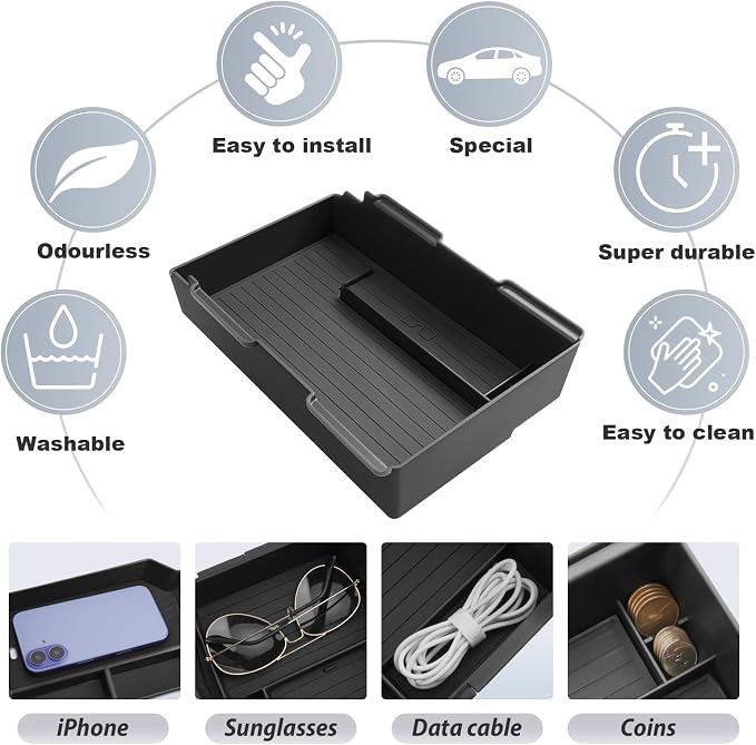 SKTU for 2024 2025 2026 Honda Prologue Center Console Organizer for 2024 2025 2026 Honda Prologue (EX/Touring/Elite) & ZDX Console Tray 2024 2025 2026 Prologue Accessories with Sunglasses Holder