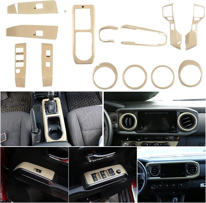 14PCS Full Set Interior Decoration Trim Kit Compatible with Toyot@ Tacoma 2016-2022 Central Control Dashboard Frame Cover Shift Knob Cover Air Vent Trim Cover Window Button Cover (Light Gray)