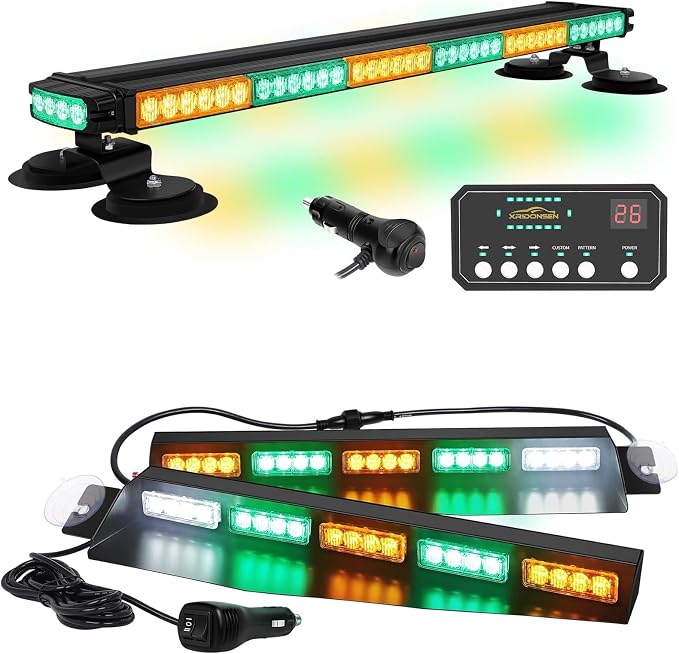 XRIDONSEN 28.4" 80 LED Amber Green Roof Emergency Lights & Emergency Visor Lights for Construction Vehicles Tow/Plow Truck