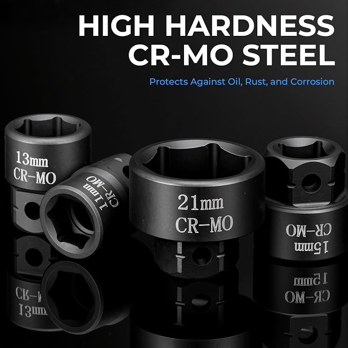 19-Piece 3/8" Drive Low Profile Nano Impact Socket Set, 6-24mm, Metric