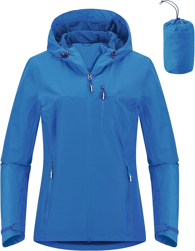 Outdoor Ventures Packable Rain Jacket Women Lightweight Waterproof Raincoat with Hood Cycling Bike Jacket