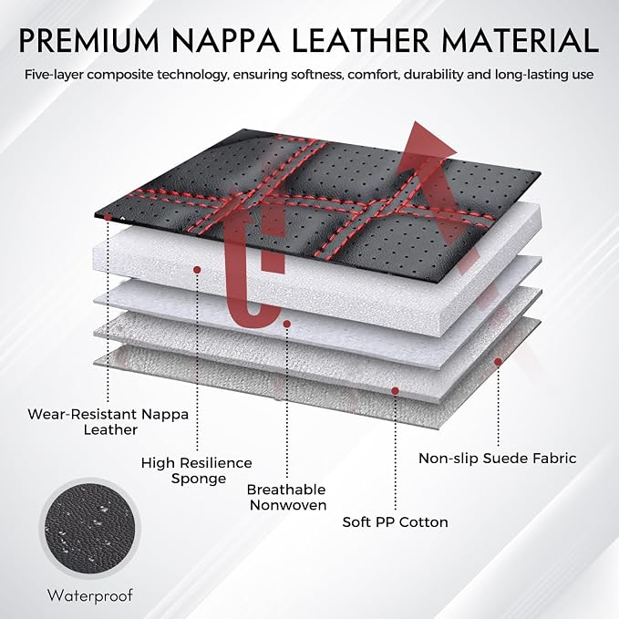 Huidasource for Toyota Tundra Rear Seat Cover, Nappa Leather Truck Rear Seat Cover, 360° Full-Coverage Toyota Rear Seat Covers 2014-2021 CrewMax, Compatible with Armrest Airbags (Back Row/Black＆Red)