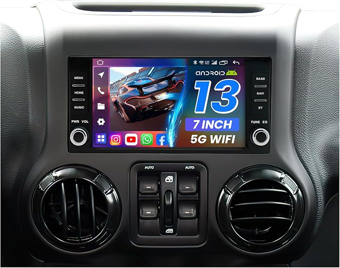 [4G+64G] Car Radio for Jeep JK Wrangler 2007-2017: 7" HD Touch Screen Stereo with Wireless CarPlay Android Auto 5G WiFi Bluetooth GPS FM 32EQ SWC, Free Backup Camera
