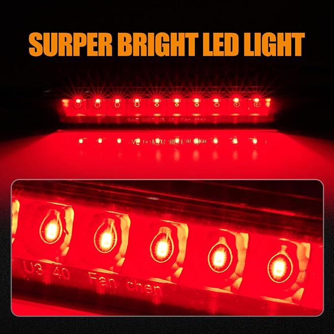 Third 3rd Brake Light LED for 2011-2017 Jeep Grand Cherokee/Dodge Durango, High Mount Rear Brake Lights Assembly for 2007-2016 Jeep Compass, Waterproof Center Cab Lamp Stop Light (Black)