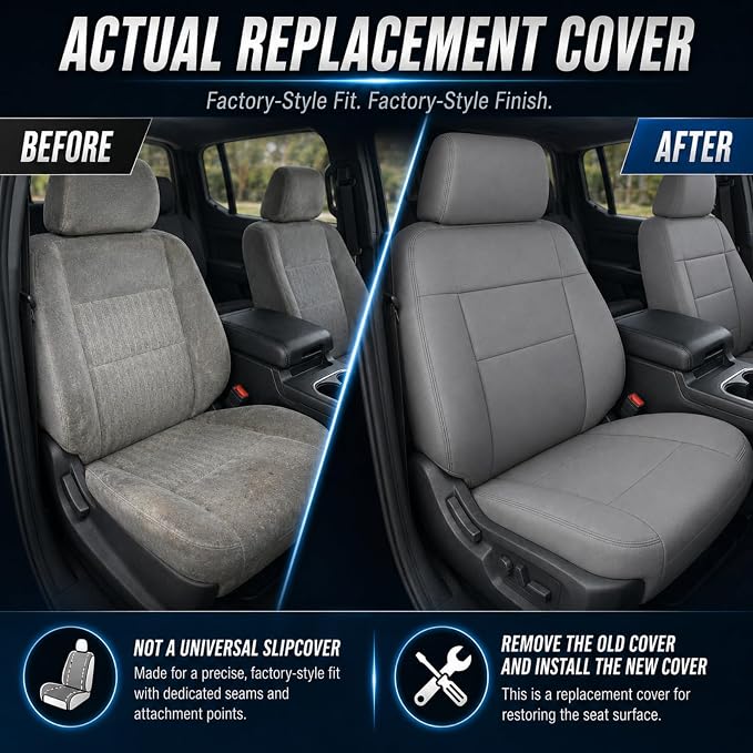 NLQR Front Driver and Passenger Side Bottom and Top Lean Back Replacement Cloth Seat Covers Gray Compatible with Ford F150 XLT 2004 2005 2006 2007 2008