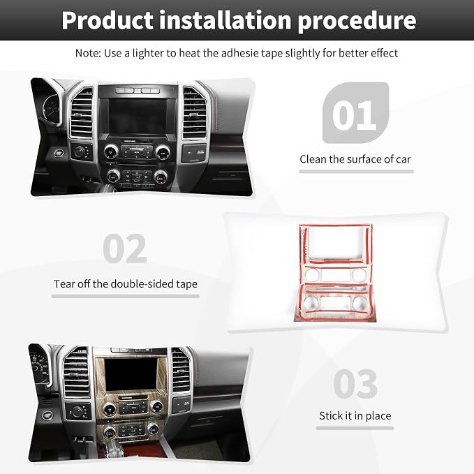 CheroCar Wood Grain Central Control Navigation & Emergency Light Control Panel Trim Cover Kit Fit for Ford F150 2015-2020 Hazard Light Switch & GPS Screen Surround Decorative Bezels