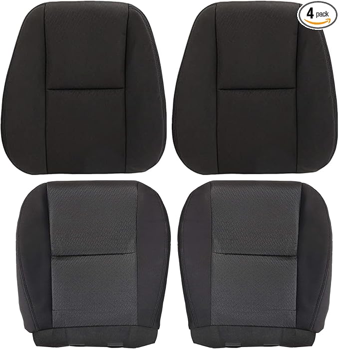 FZJDSD Black Driver & Passenger Side Bottom & Top Lean Back Cloth Seat Covers Compatible with Chevy Silverado Tahoe Suburban Avalanche GMC Sierra Yukon 2007 2008 2009 2010 2011 2012 2013 2014