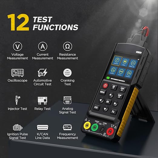 DM303 Automotive Oscilloscope Multimeter, 3-in-1 Handheld Scope with K/CAN Bus Reader, Injector Cranking Relay Test, 500KHz True RMS Diagnostic Tool