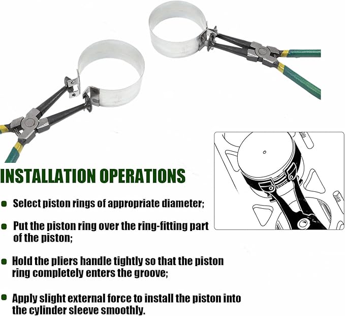 Automotive Engine Piston Ring Compressor Tool Set with Pliers and 14PCS Piston Rings (62-145mm/2.44-5.71in), MOTOCOCHE Piston Compressor Tool for Repairing Car Truck Auto Engine