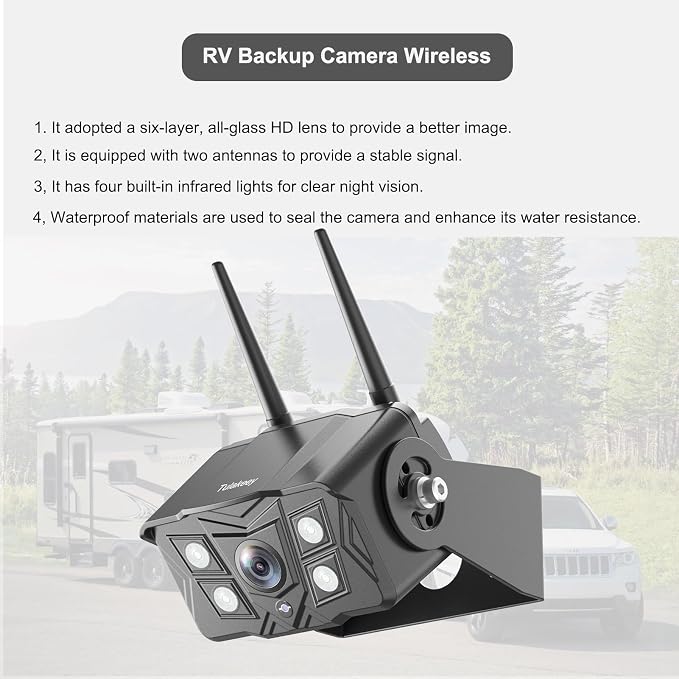 Wireless RV Backup Camera with 7" Monitor – 1080P Night Vision, SD Card Recording, Waterproof for Trailer & Harsh Weather