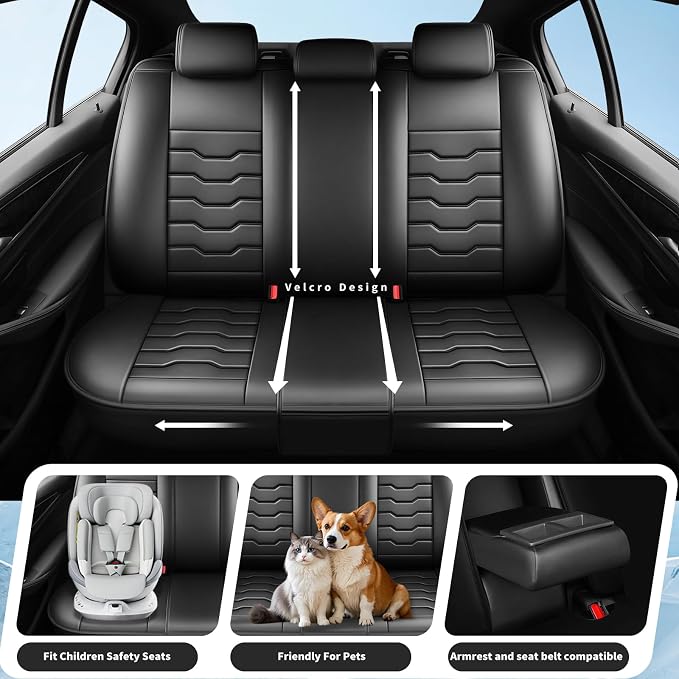 Fit Wrangler Car Seat Covers Premium Leather for Jeep Wrangler 2011-2025 2026. Waterproof， Anti-Slip, Scratch-Resistant & All-Weather Seat Cushion Protector (Full Set, Black)