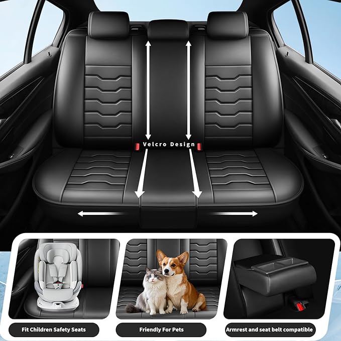 Fit Accord Car Seat Covers Premium Leather for Honda Accord 2010-2025 2026. Waterproof， Anti-Slip, Scratch-Resistant & All-Weather Seat Cushion Protector (Full Set, Black)