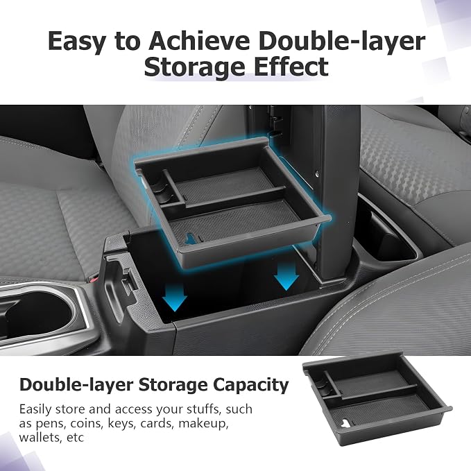 LUWU Tacoma Center Console Organizer Compatible with 2016-2020 2021 2022 2023 Toyota Tacoma Accessories Armrest Console Storage Box Insert Tray ABS Material Black Coin Container