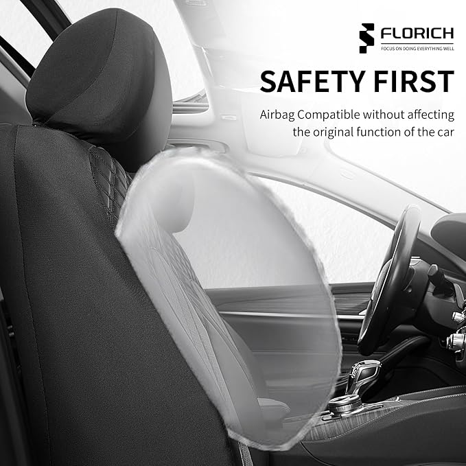 FLORICH Automotive Seat Covers 2 Seats Breathable Front Car Seat Cover Leather Air Mesh Car Seat Protector Cushion Airbag-Compatible Universal Fit for Most Car SUV Sedan Truck, Gray&Black