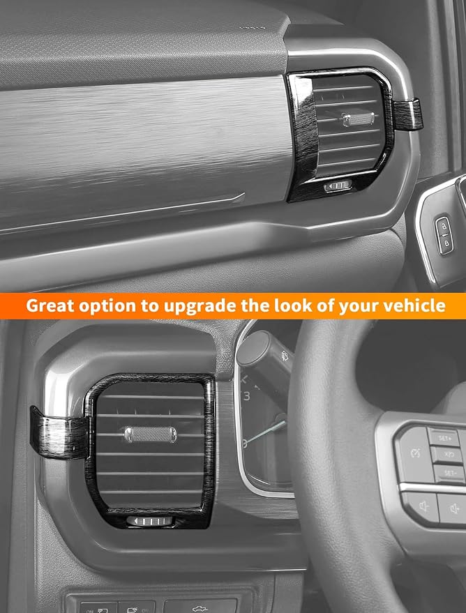 Savadicar Black Wood Grain Interior Accessories - Ac Vent Trim Cover for Ford F150 (2021-present) - Premium Texture Interior Decor Upgrade Option, 4-Piece Set