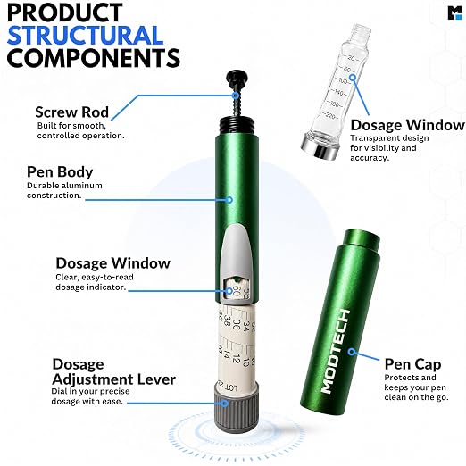 V2 Premium Metal Research Pen with Precision Dial Up to 60 Units - Professional Laboratory Instrument with Aluminum Body & Adjustable Mechanism (Green) - MODTECH