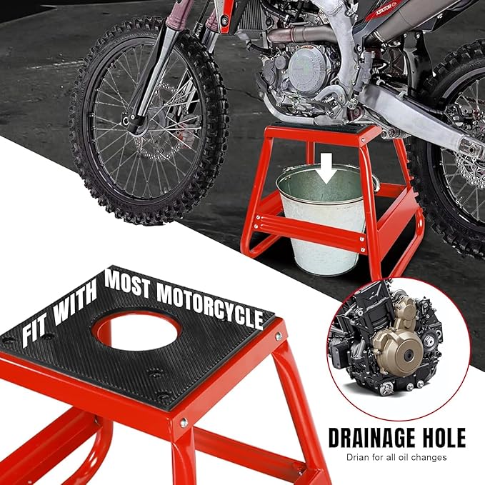 Big RED Dirt Bike Stand Motorcycle Stand Lift, 1000LBS Capacity Non-Slip Off-Road Steel Universal Detachable Maintenance Motorcycle Stand, Fit for Honda Yamaha Kawasaki