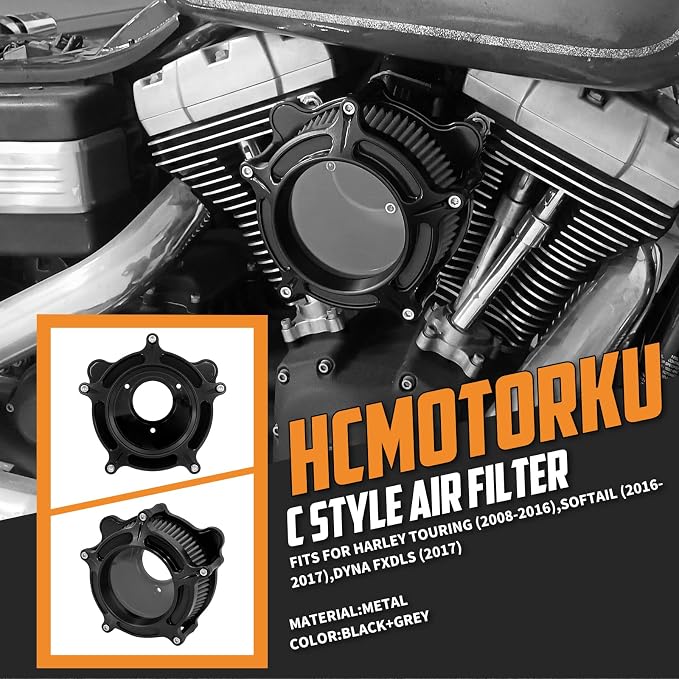 Motorcyle Air Cleaner CNC Air Filter Intake Fit for Harley Touring Road King Street Glide Electra Tri Trike Softail Dyna Sportster XL (C For Touring 08-16,Softail 16-17,Trike 08-16)