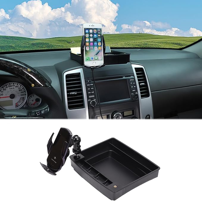 Dash Organizer Tray with Phone Holder Compatible with Nissan Frontier 2009-2017,ABS Car Dashboard Storage Box Organizer Holder Tray Mobile Phone Mount Interior Accessories (Style-F)