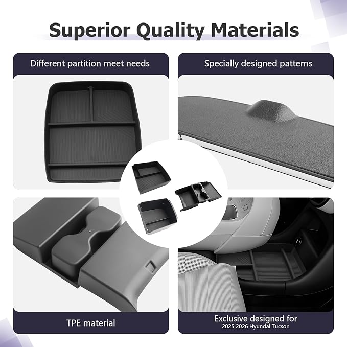 LUWU 2026 Tucson Accessories for 2025-2026 Hyundai Tucson Armrest Box Organizer Lower Console Organizer 3PCS Only Fit for Tucson Hybrid/Limited - NOT for 2022-2026 Tucson with Automatic Transmission